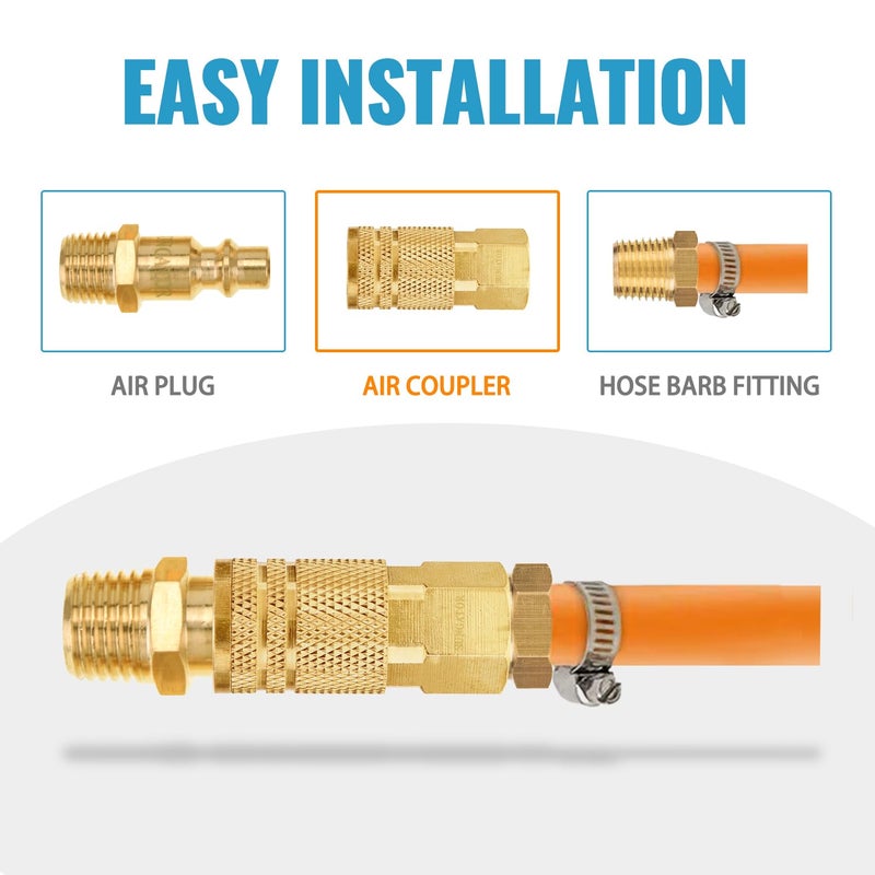SUNGATOR 1/4'' Air Hose fittings, 10-Pack Brass 1/4 Inch NTP Female Industrial Coupler, 1/4'' Air Line Quick Connect Fittings for Auto Shop, Compressor Hose Repair Kit, 1/4 Inch NTP Coupler - Image 5